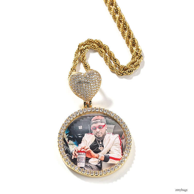 Hip-Hop Kid Creative Heart Round Photo Pendant Sier Sterling Silver Inlaid Moissanite chain Personalized Fashion DIY Commemorative Necklace