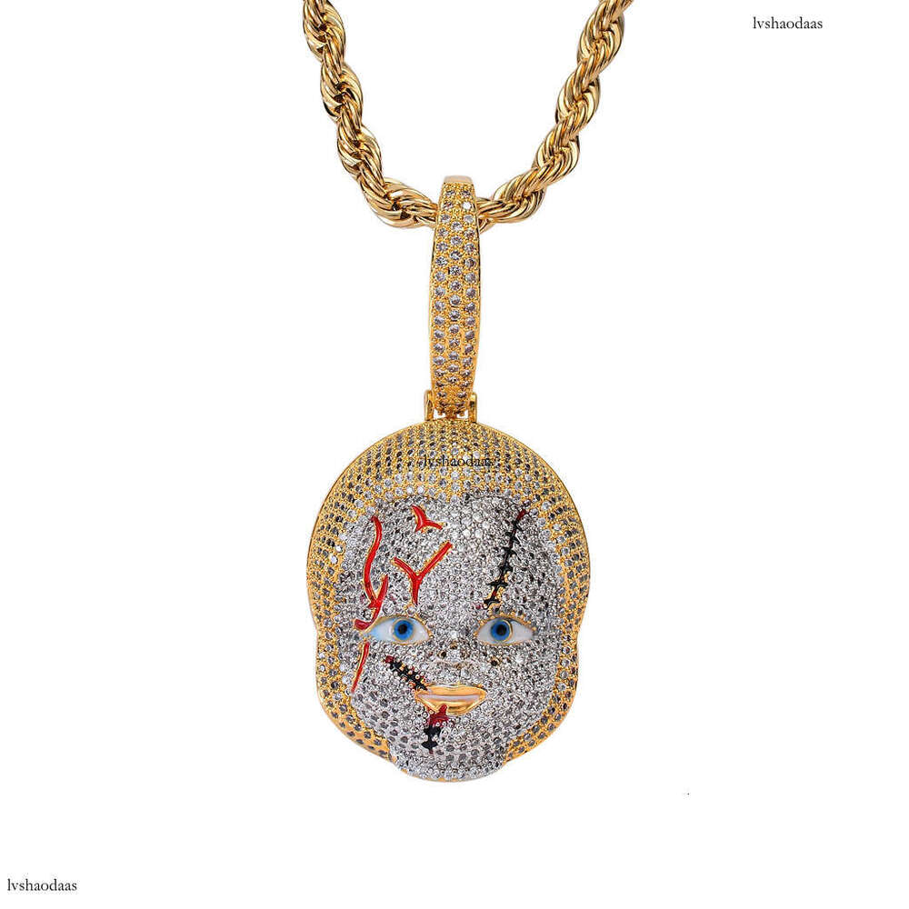 Ins New Hip-Hop Accessories Horror Movie Chucky Doll Pendant Trendy Micro-Paved Moissanite chain Necklace