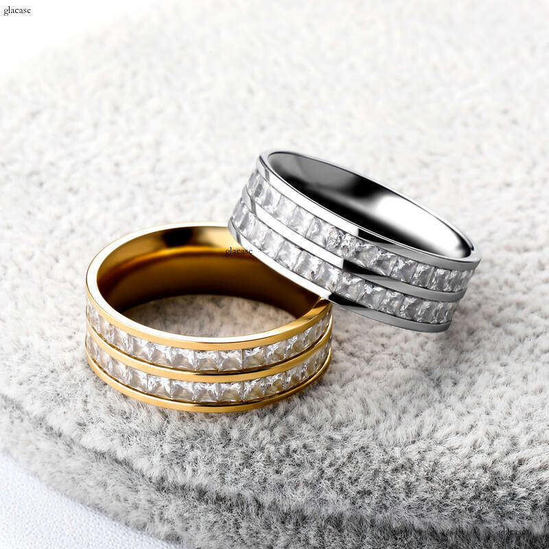 Hip-Hop Sterling Silver Double Row Diamond for Men and Women Micro-Paved Zircon Personality Ring Fashion Jewelry