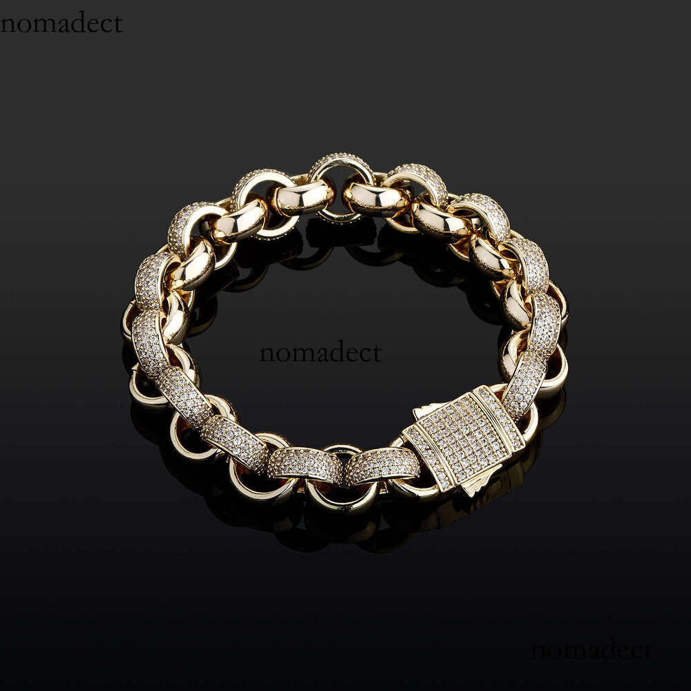 Full Zircon Splicing Smooth Circle Spring Buckle Hip-Hop Bracelet Unisex Personality Jewelry Accessories