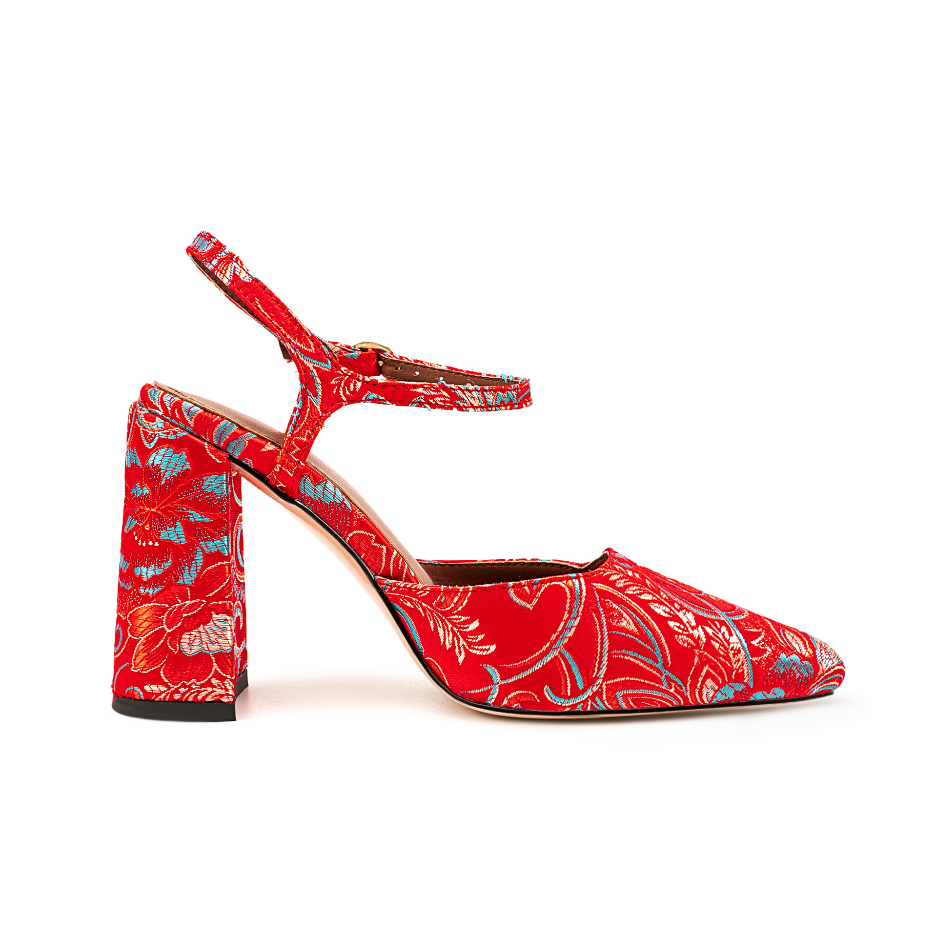 Red Satin Square-Toe Bridal Sandals - Silk Wedding Shoes with Ankle Strap and Open Toe