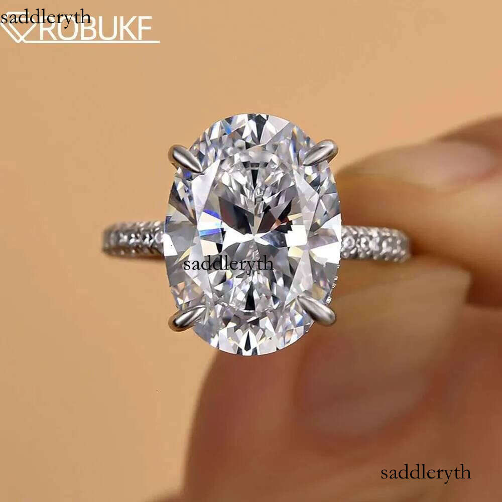 8CT Oval Cut Full Moissanite Engagement Rings for Women Sterling Sier Big Gemstone Wedding Band Jewelry with Certificate