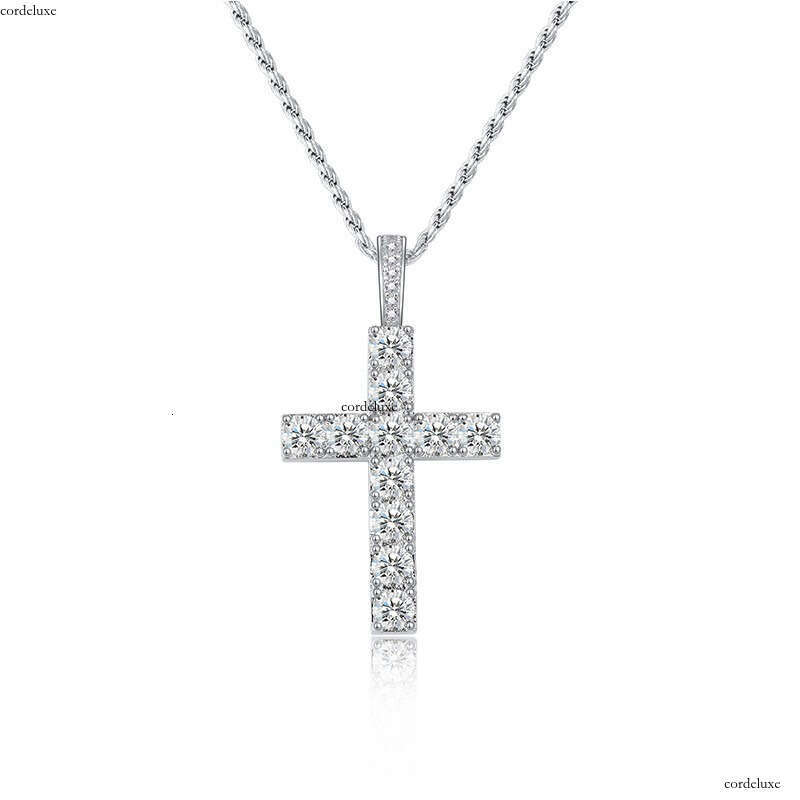 S Men's Moissanite Cross Pendant Necklace Trendy Classic Unisex Style Jewelry Sier Accessories