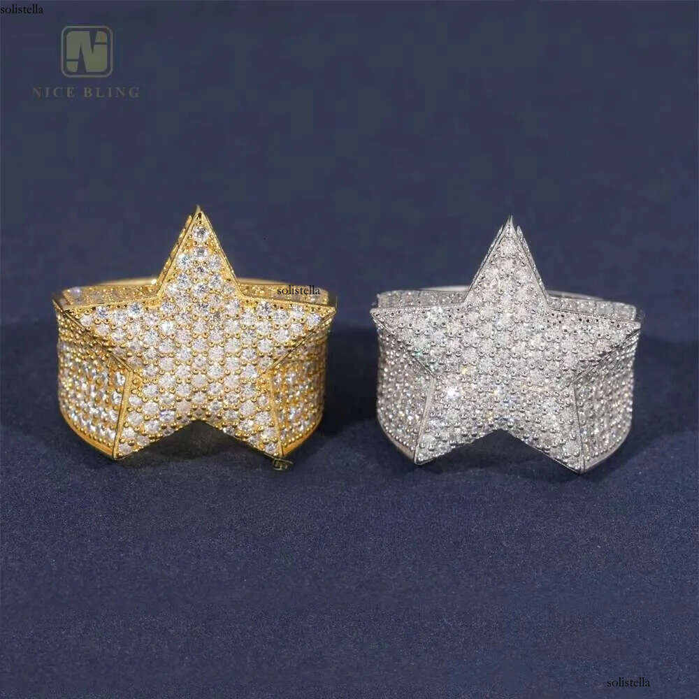 Lowest Price Pass Tester Sterling Sier Full With Moissanite Dia Hip Hop Iced Out Star Ring Men
