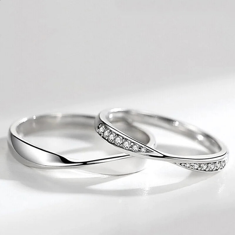 Fashion Simple Opening crystal Ring Minimalist Silver Color Zircon Adjustable Ring For Men Women Couple Engagement Jewelry 250805