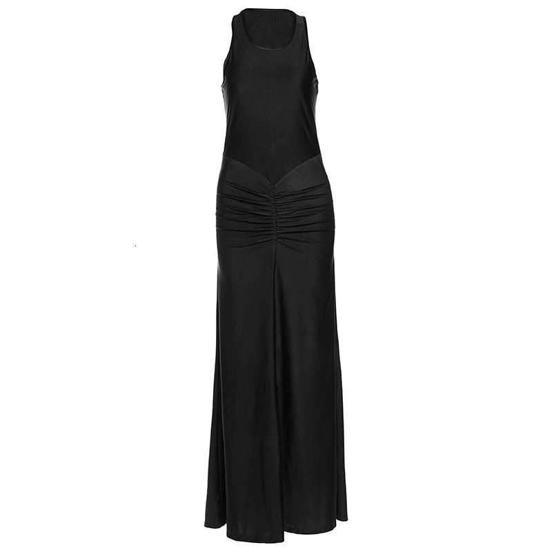 2025 Autumn New Womens Fashion Elegant Slim Fit Pleated Glossy Solid Color Dress