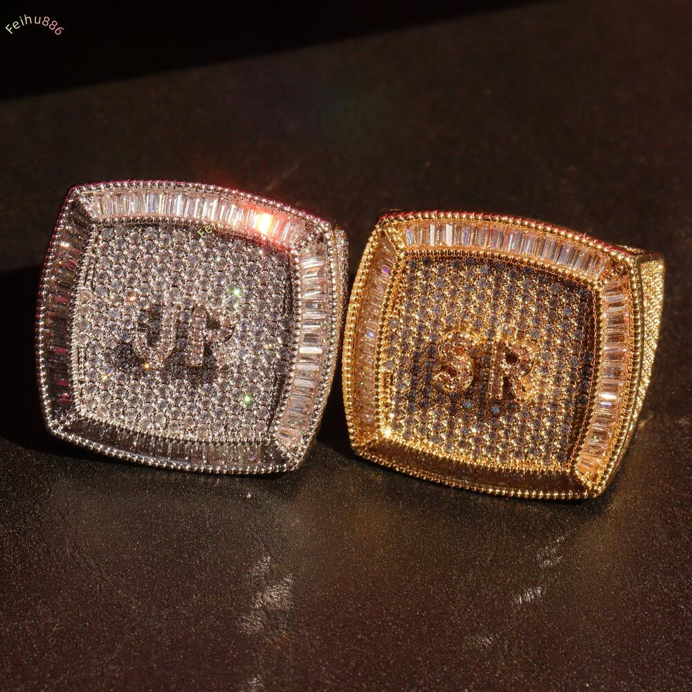 Customized Mens 925 Sterling Silver Hip Hop Ring Fully Iced Out Featuring VVS Clarity Moissanite Diamond for Weddings