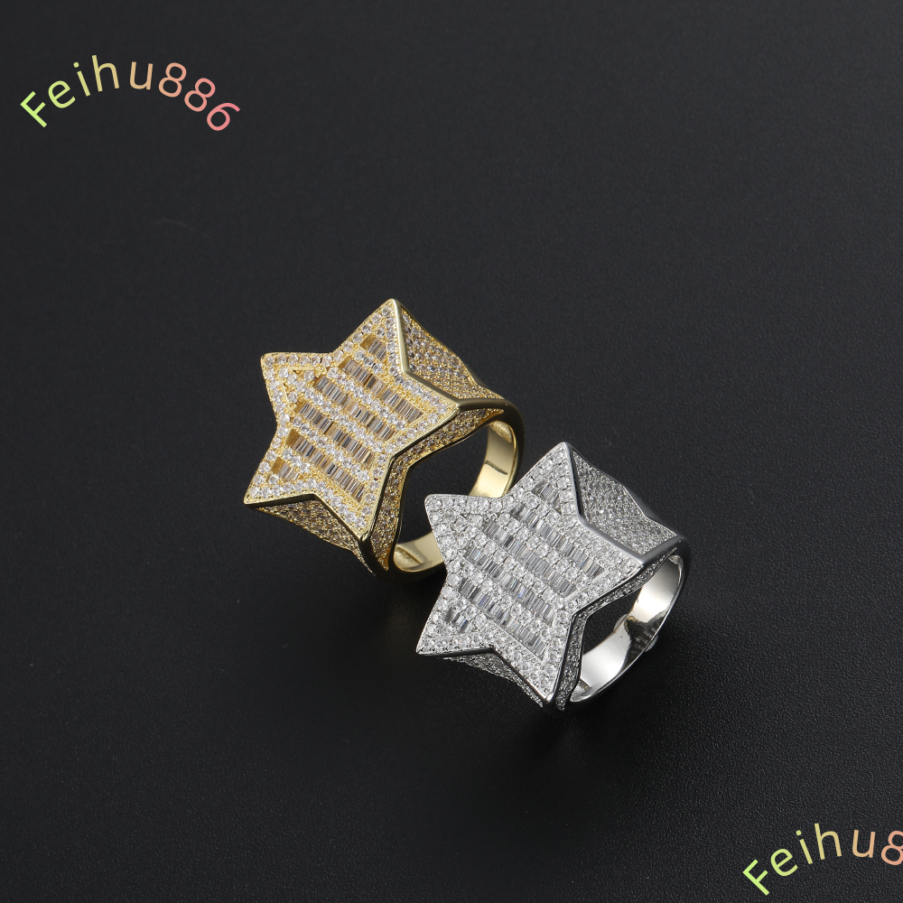 R038 Moissanite Rings Brass Gold Silver Color Moissanite Iced RING Fashion Hip Hop Jewelry