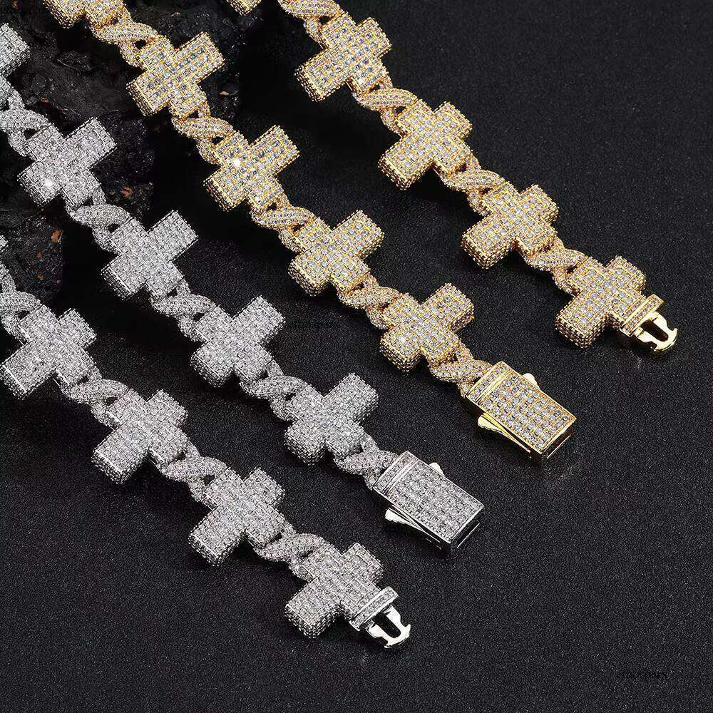 Nuoya Hip Hop Jewelry Micro Pave Dia Chain Women's Cross Design Sier Plated Cuban Link Choker Necklace for Gift