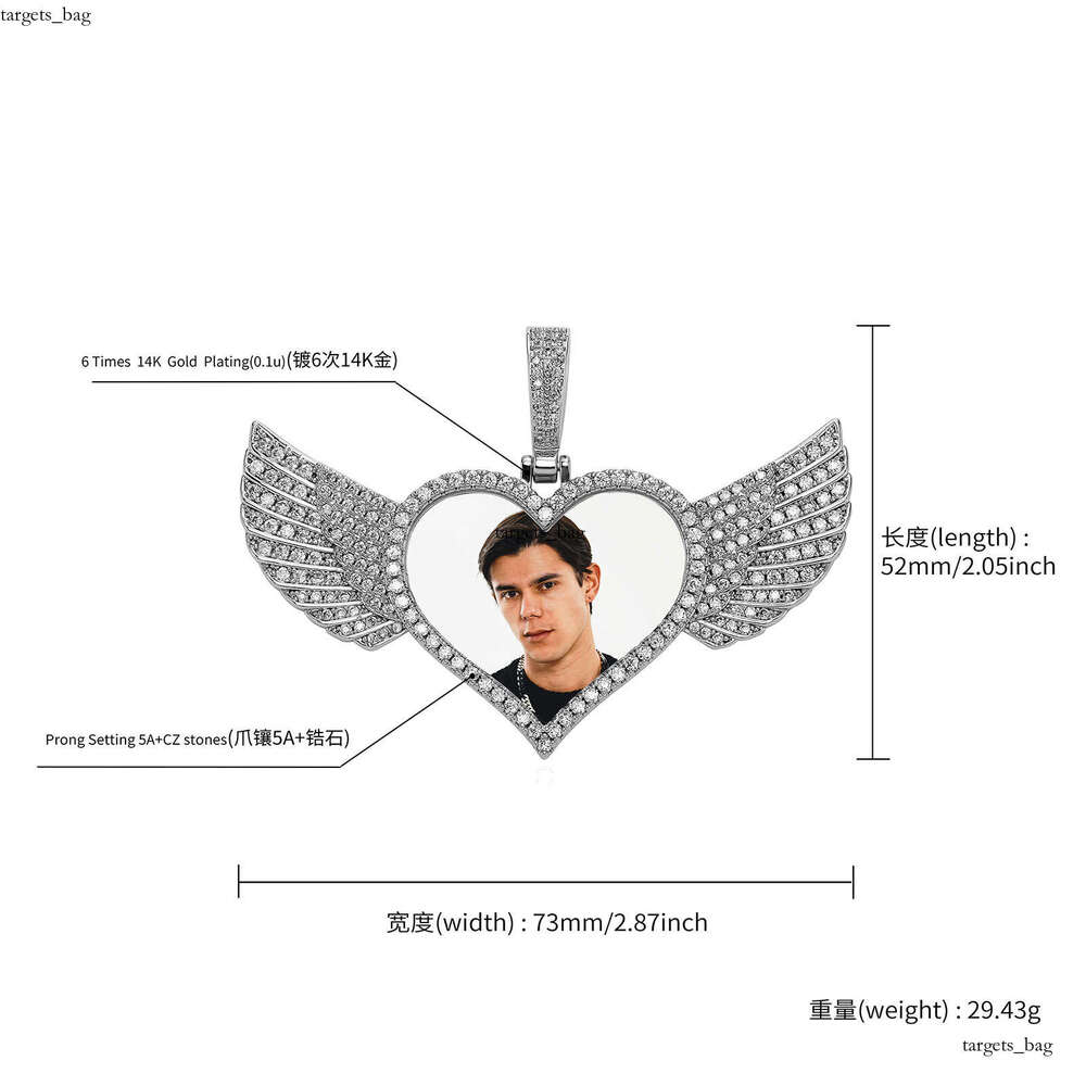 INS Style Fashion Heart Wings Photo Frame Pendant Jewelry Necklace Accessories