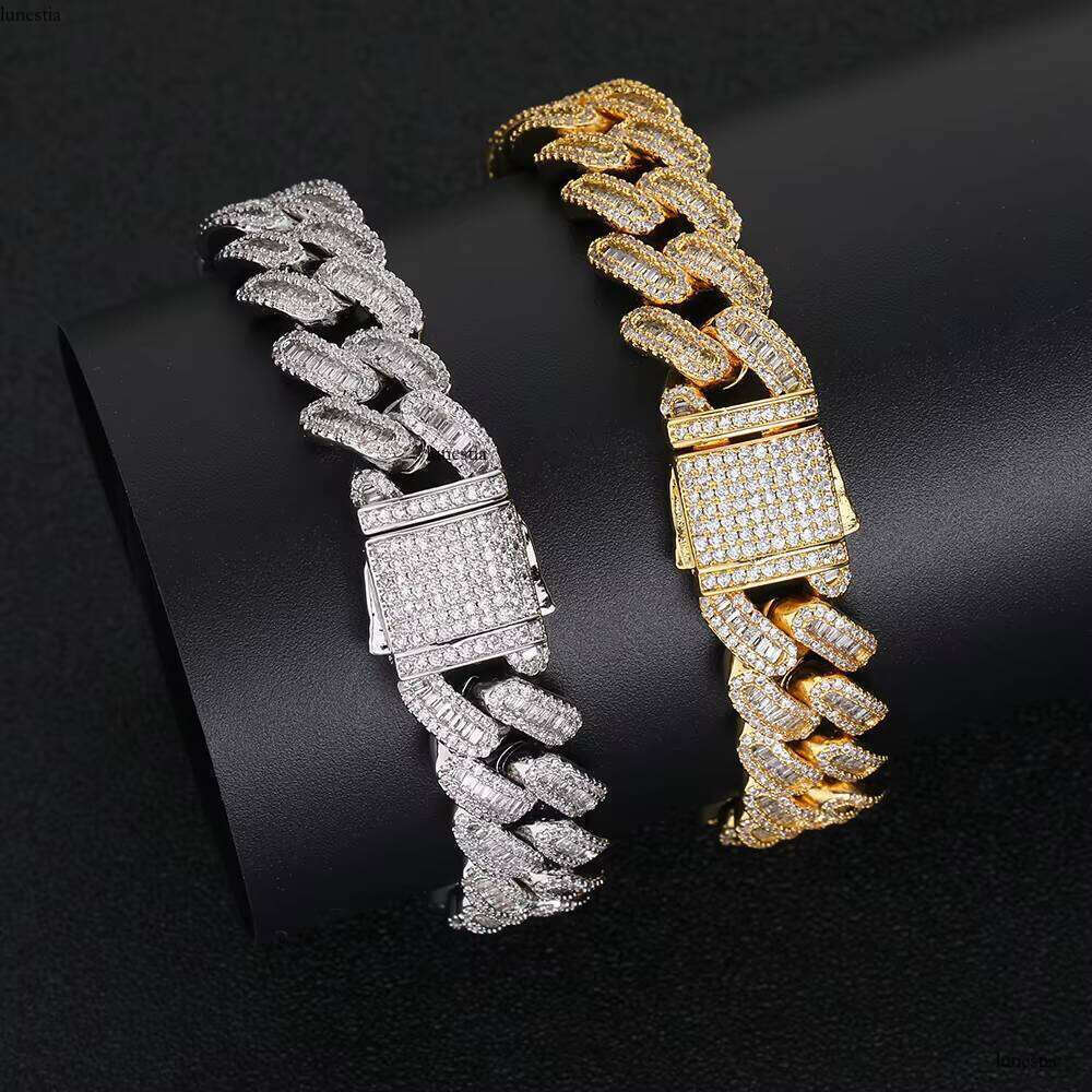 Hip Hop Jewelry Gold Plated Iced Out Chain Micro Pave Shiny Dia Cuban Link Bracelet for Women