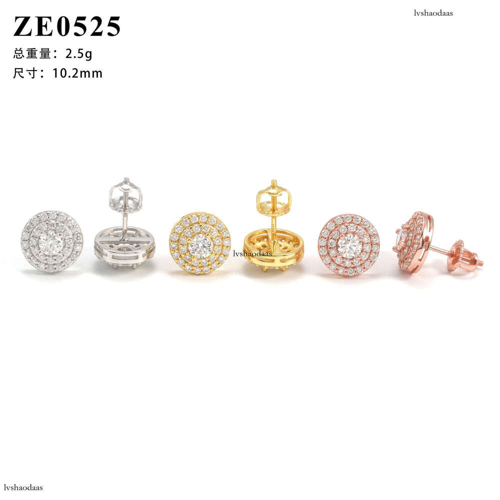 Trade Sier Gold-Plated Round Moissanite Earrings Studs Jewelry