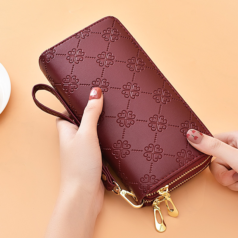 Wallet For Women Long Style European And American Shiny Leather Luxury Bag Double Zipper Clutch Large Capacity Double Layer Phone Bag Matte Wrist Stra