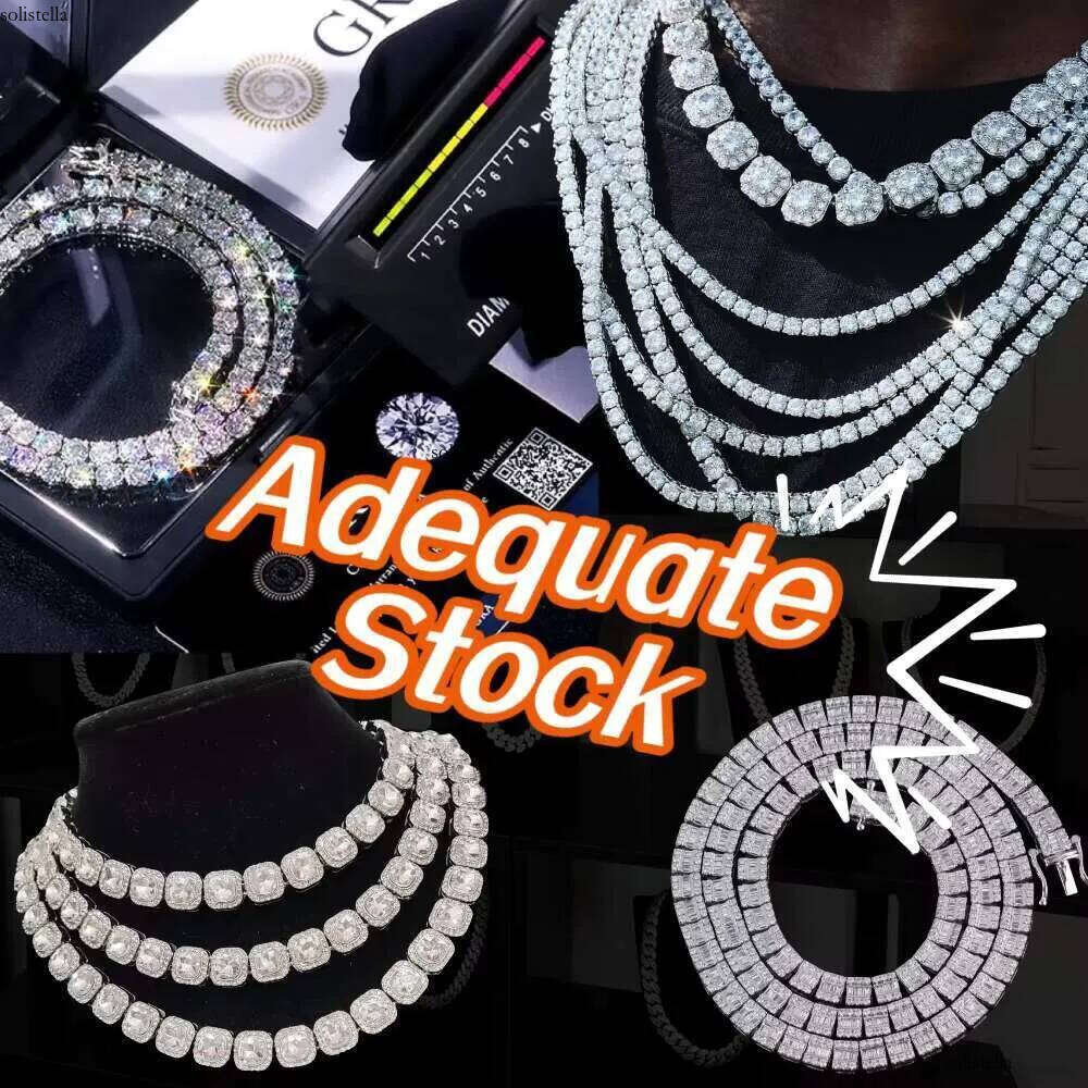 Hiphop Round Dia Gold Plated 6mm 10mm Sterling Sier Necklace Vvs Moissanite Tennis Chain