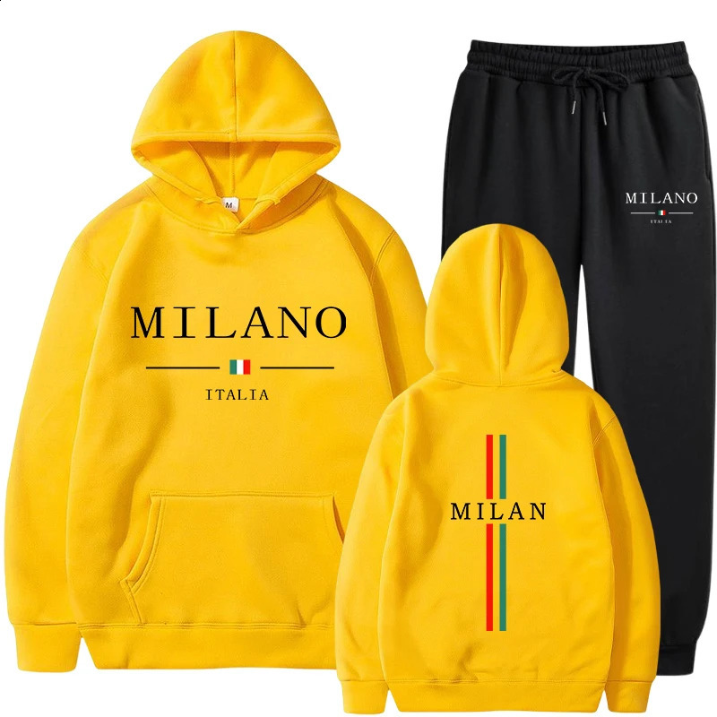 Milan Printing Mens Tracksuit Casual Sweatshirts for Men High Quality HoodiesSweatpants 2 Pcs Set s Jogging Streetwear 250809