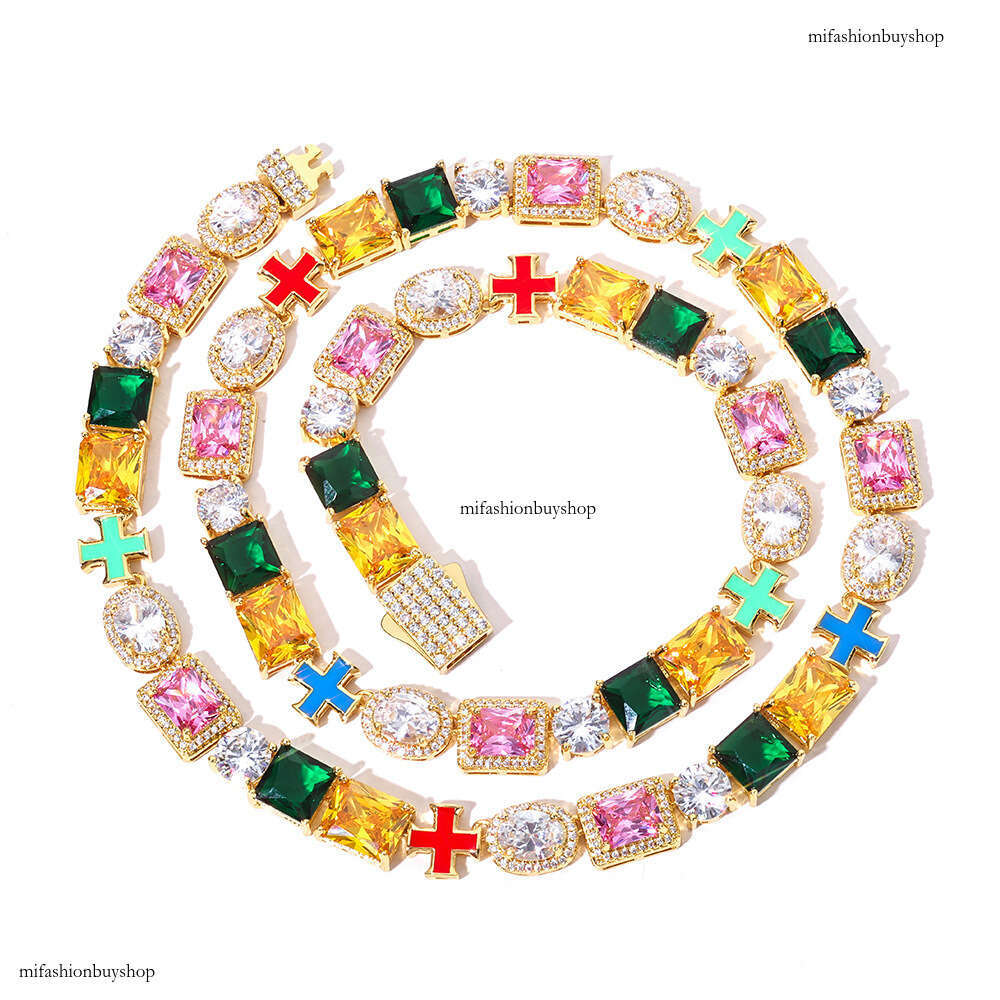 Hip Hop High Quality Cross Necklace Men 10mm Colorful Jewelry Chain Trendy Accessories