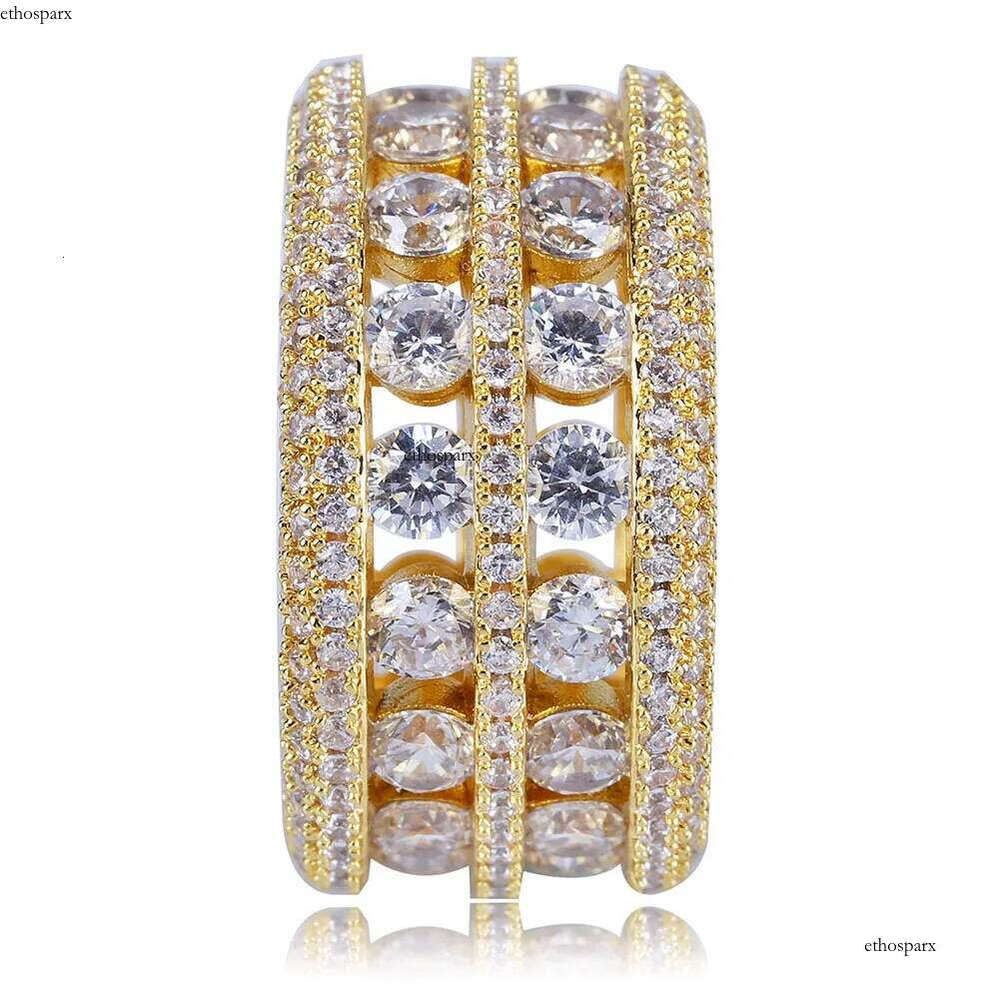 Double Rows Rings Hip Hop Shining Real Gold Plated Cubic Zircon Dia Finger Ring Jewelry