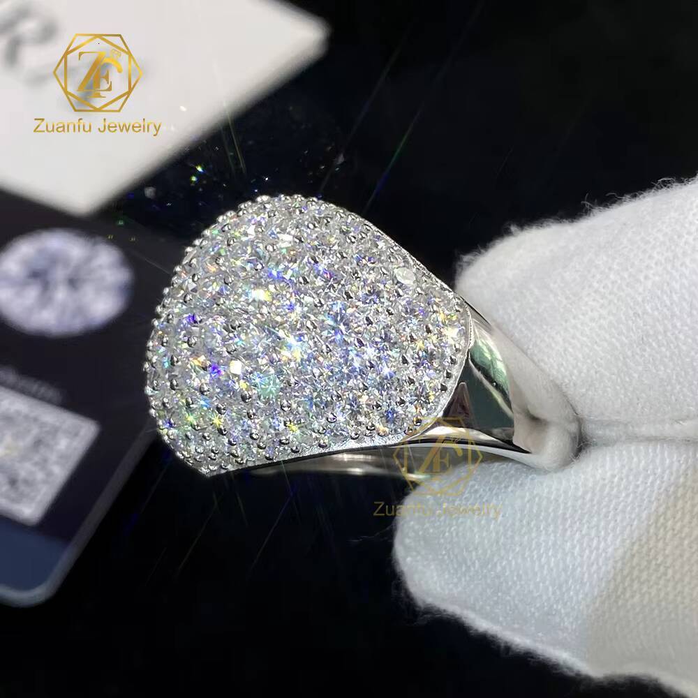 New Arrival Fine Jewelry 925 Sterling Silver 18K White Gold Plated Iced Out Diamond Hip Hop Mens Cluster Moissanite Ring