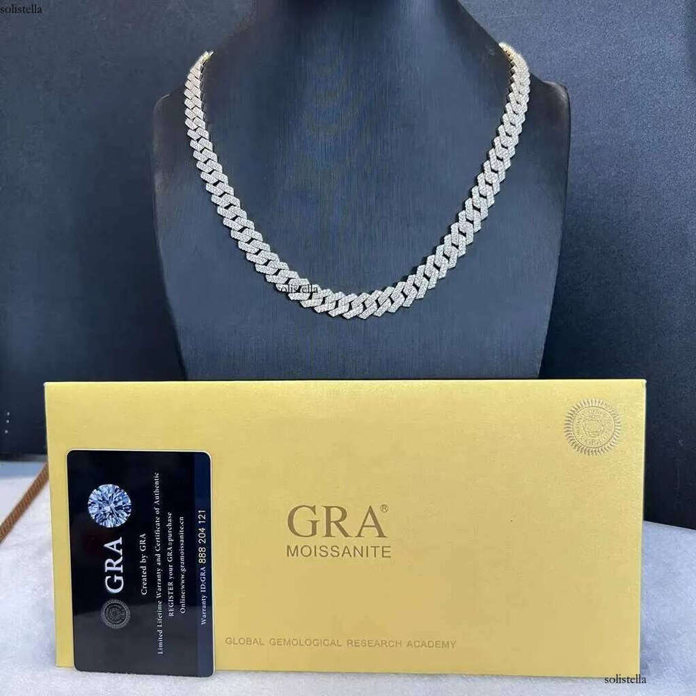 14MM Width Mens Sier Moissanite Dia Men Necklace Jewelry Hip Hop Iced Out Cuban Link Chain