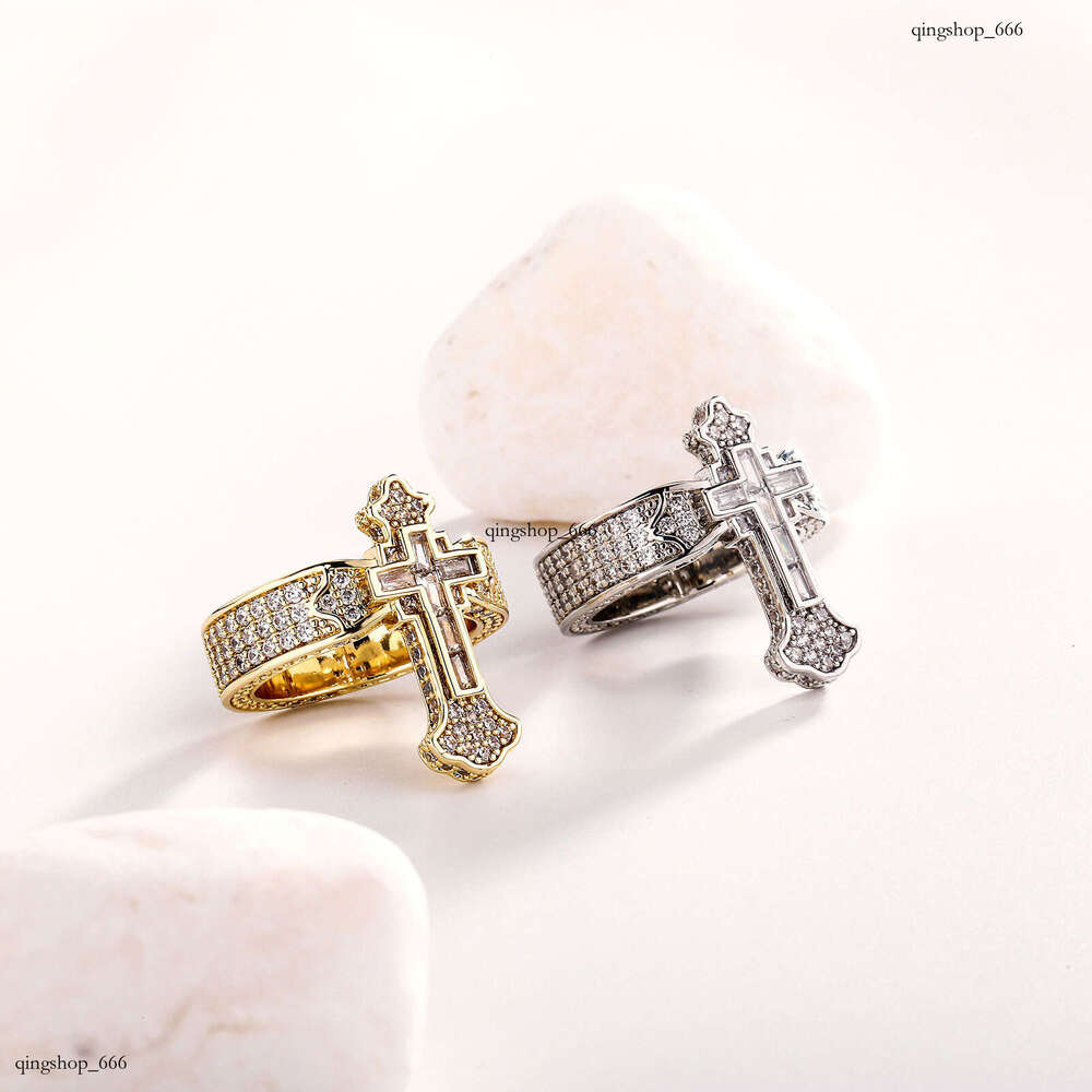 New Cross Trendy Men's Micro Pave Diamond Hip-Hop Style High-End Elegant Couple Ring