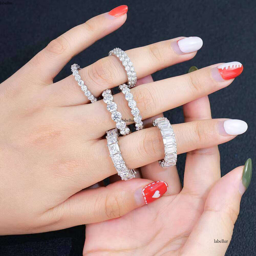 3mm 4mm 5mm 6mm Women Men's Iced Out Full Sterling Silver Eternity Engagement Hip Hop Tennis Vvs Diamond Moissanite Ring