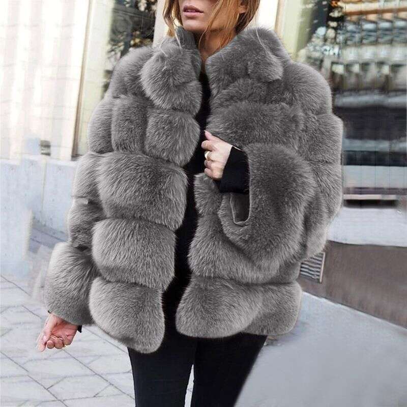 Women's jackets fox horizontal splicing artificial fur