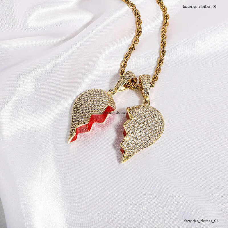 Trendy Combination Necklace Hip-Hop Gold-Plated Full Moissanite chain Men's Fashion Heartbreak Pendant Jewelry
