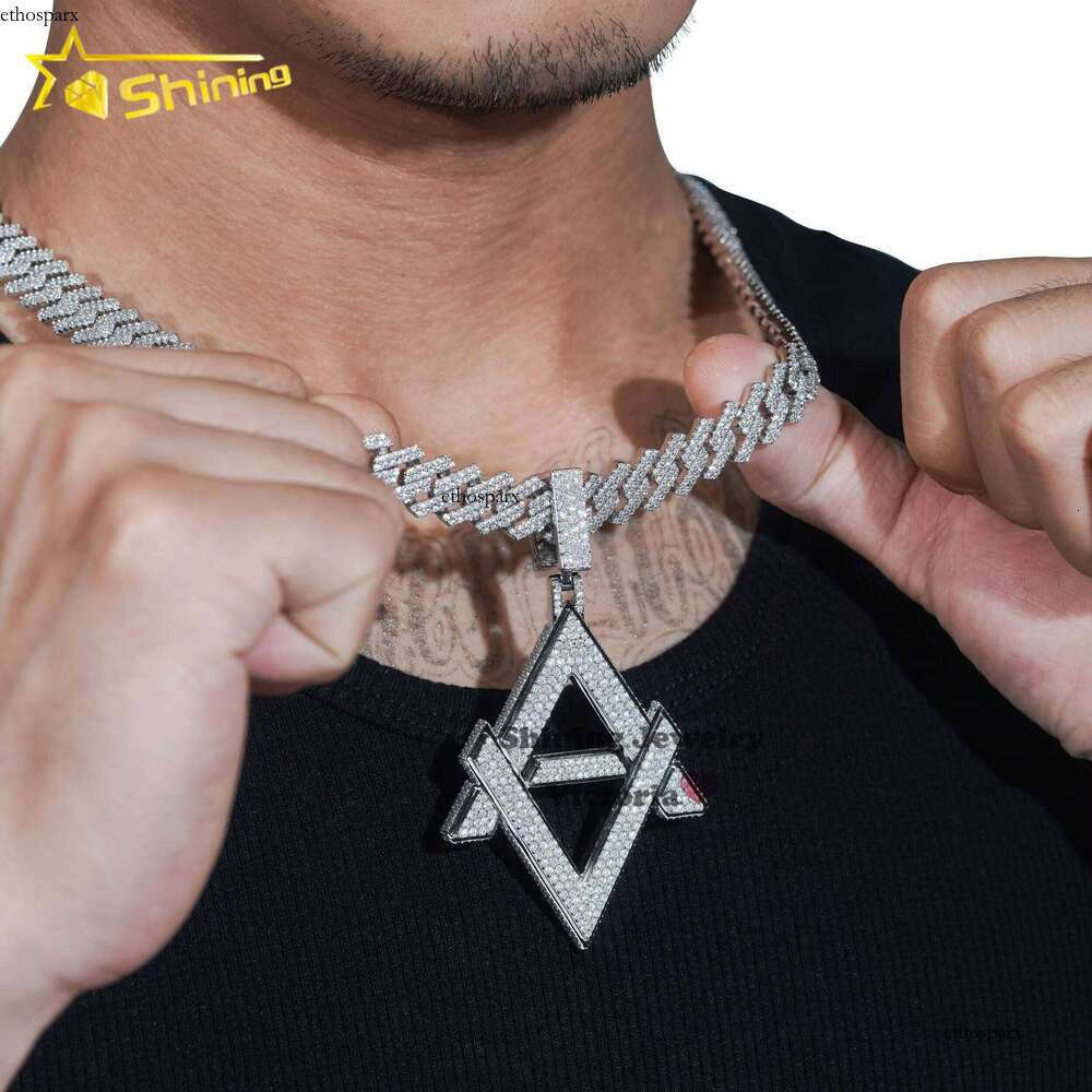 Personalized Custom Jewelry Iced Out Cuban Link Chain Sier Moissanite Initial Hip Hop Pendant