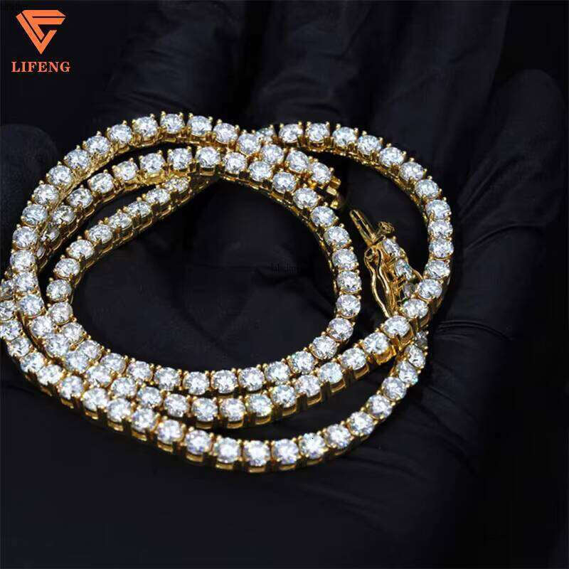 Iced Out Hip-Hop Jewelry 3Mm 4Mm 5Mm 6Mm VVS Moissanite Tennis Chain Round Brilliant Cut Sier Charm Necklace For Women
