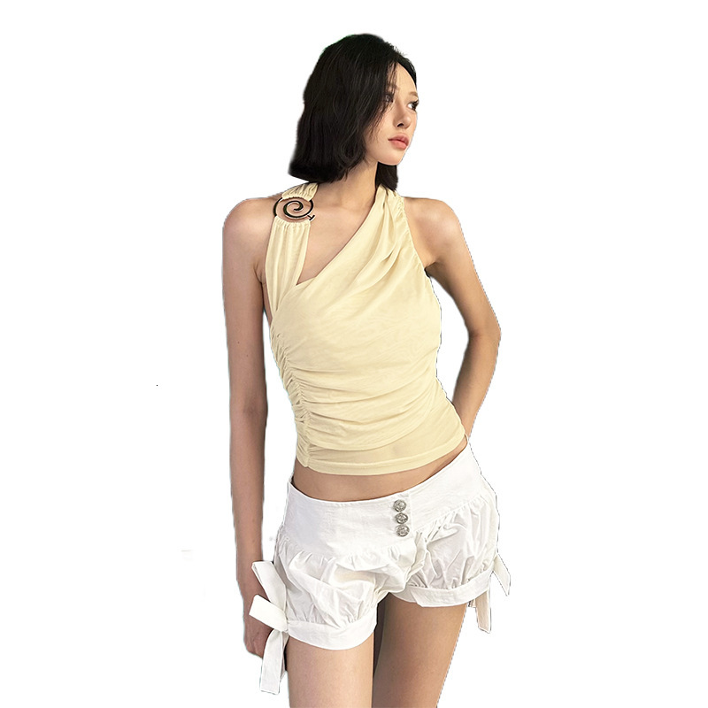 2025 Summer New Fashion Sexy Halter Neck Vest Slim Fit Ruched Crop Top for Women