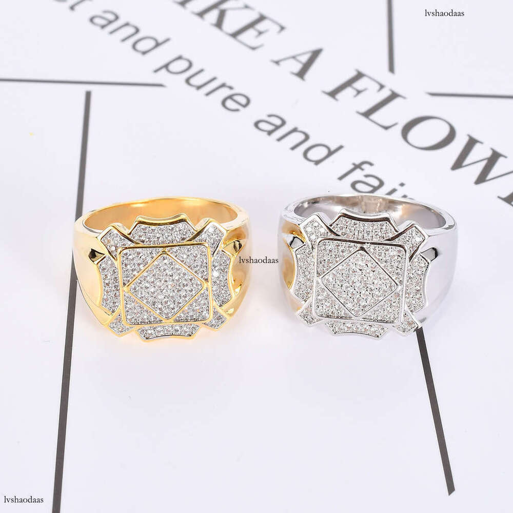 Hip Hop Men's AAA High-End Zircon Geometric Bling CZ Ring