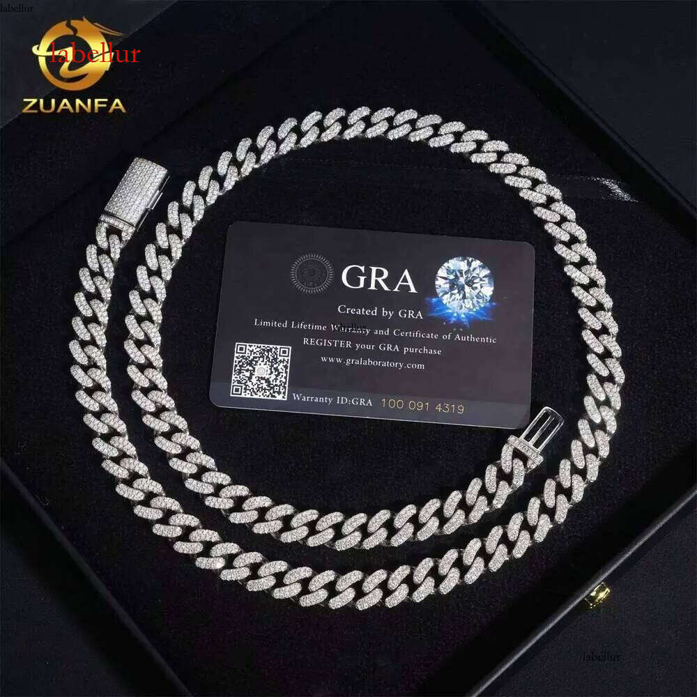 Hip Hop Style GRA Certificate High-Quality Pure Sier Chilled 10Mm Pyroxene Cuban Chain Necklace