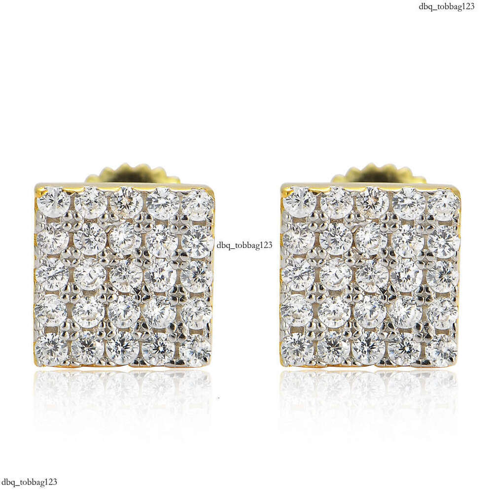 S for Men Body Pure Sier Stud Square Full Zircon Hip Hop Trendy Earrings Jewelry