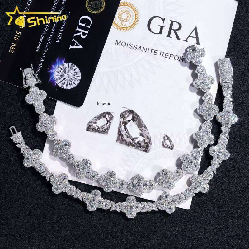 Pass Dia Tester 10MM 13MM Sier White Gold Cross Vvs Moissanite Hip Hop Iced Out Jewelry Tennis Bracelet