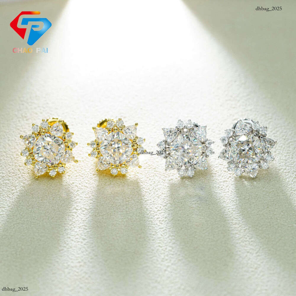 INS New Iced Out VVS Inlaid Moissanite Flower Simple Stud Earrings Jewelry 111