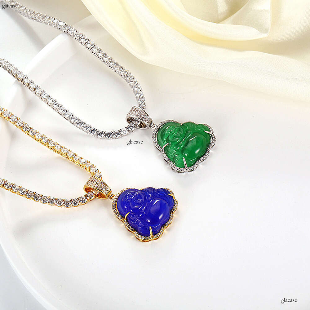 Hip Hop Jewelry Cat's Eye Stone Maitreya Buddha Pendant Unisex Trendy Moissanite chain Necklace