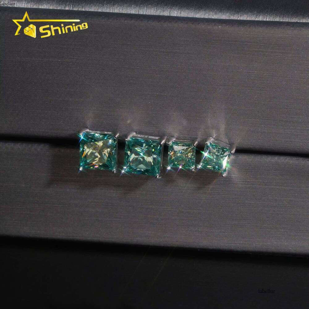 Classic Dia Earring Blue Green Princess Cut Mens Sterling Sier Square Moissanite Stud Earrings