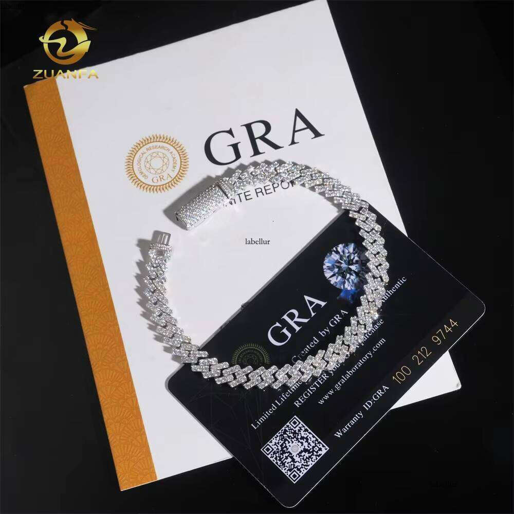 7Mm 1Row High Quality Moissanite Hip Hop Sier Iced Cuban Chain Bracelet With GRA Certificate