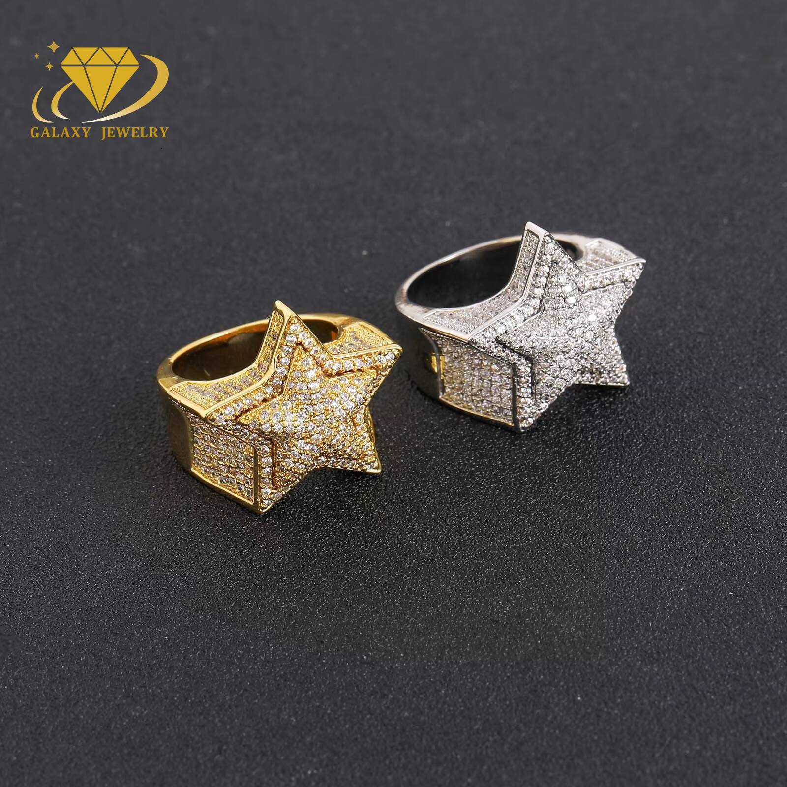 Pass Diamond Tester Fancy Shape Mossanite Star Ring Iced Out 925 Sterling Silver D Vvs Moissanite Hip Hop Ring
