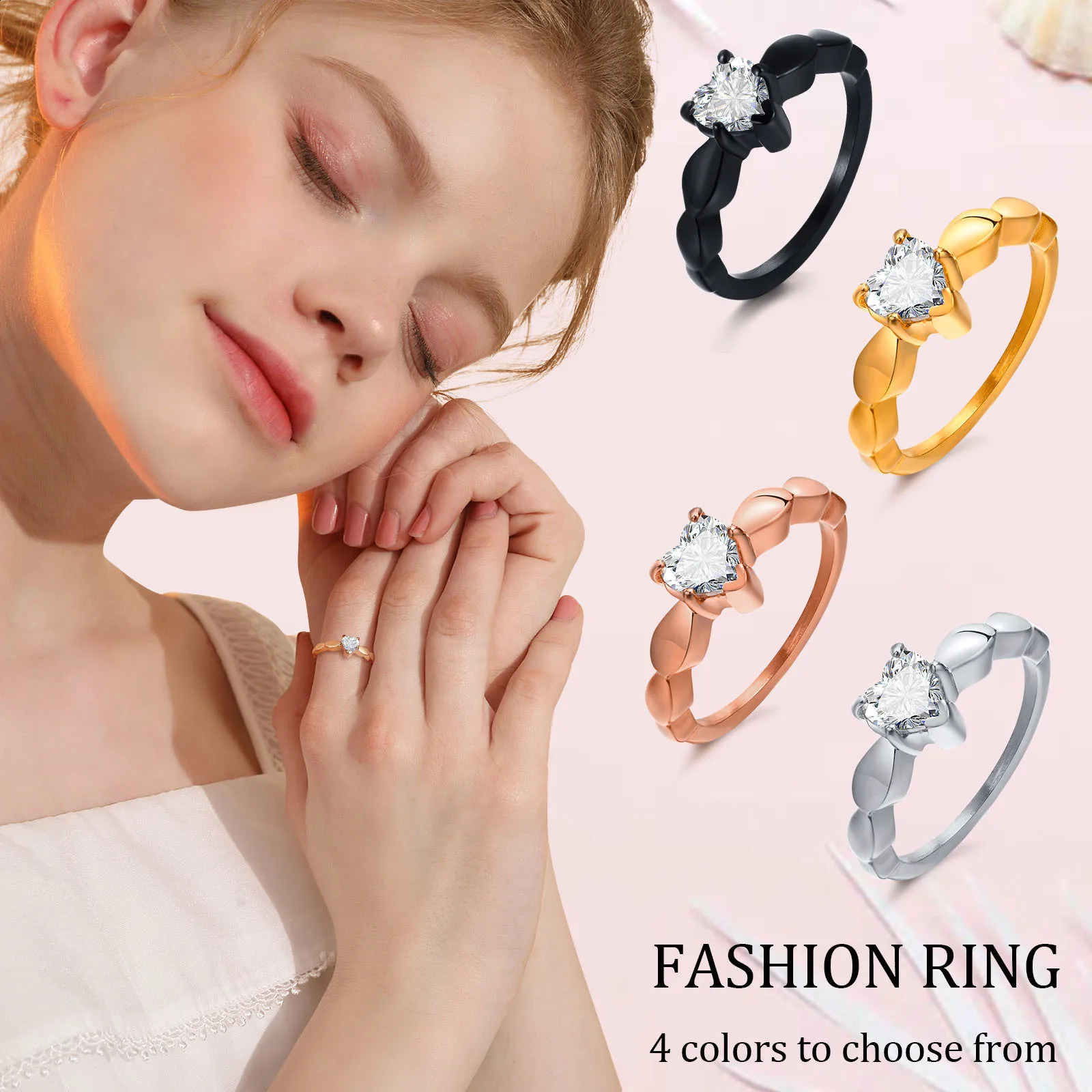 Vnox Romantic Heart CZ Stone Couple Wedding Rings for Women Men Black Color Stainless Steel Bands Engagement Jewelry Love Gift 250805