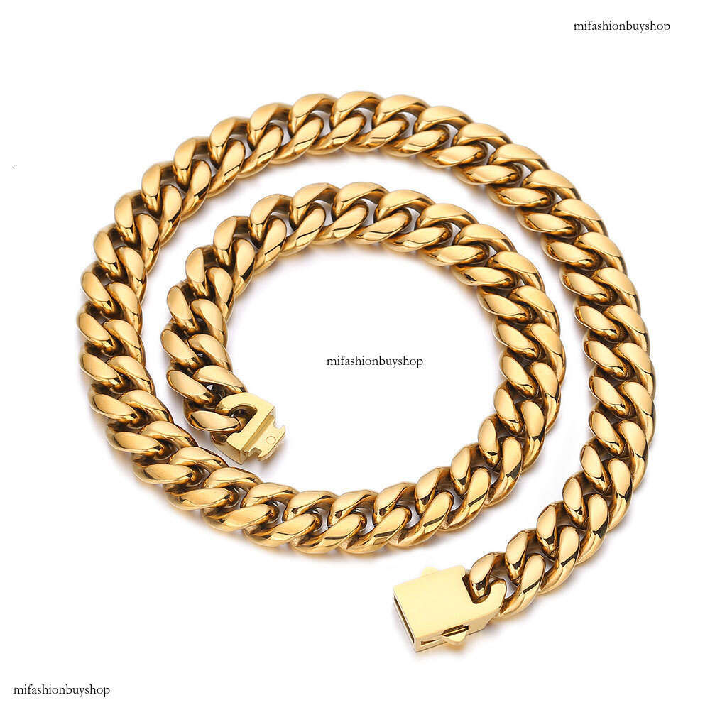 Hip Hop Smooth Buckle Stainless Cuban Chain Titanium Steel Polished Round Grinding Encrypted Miami Men's Necklace