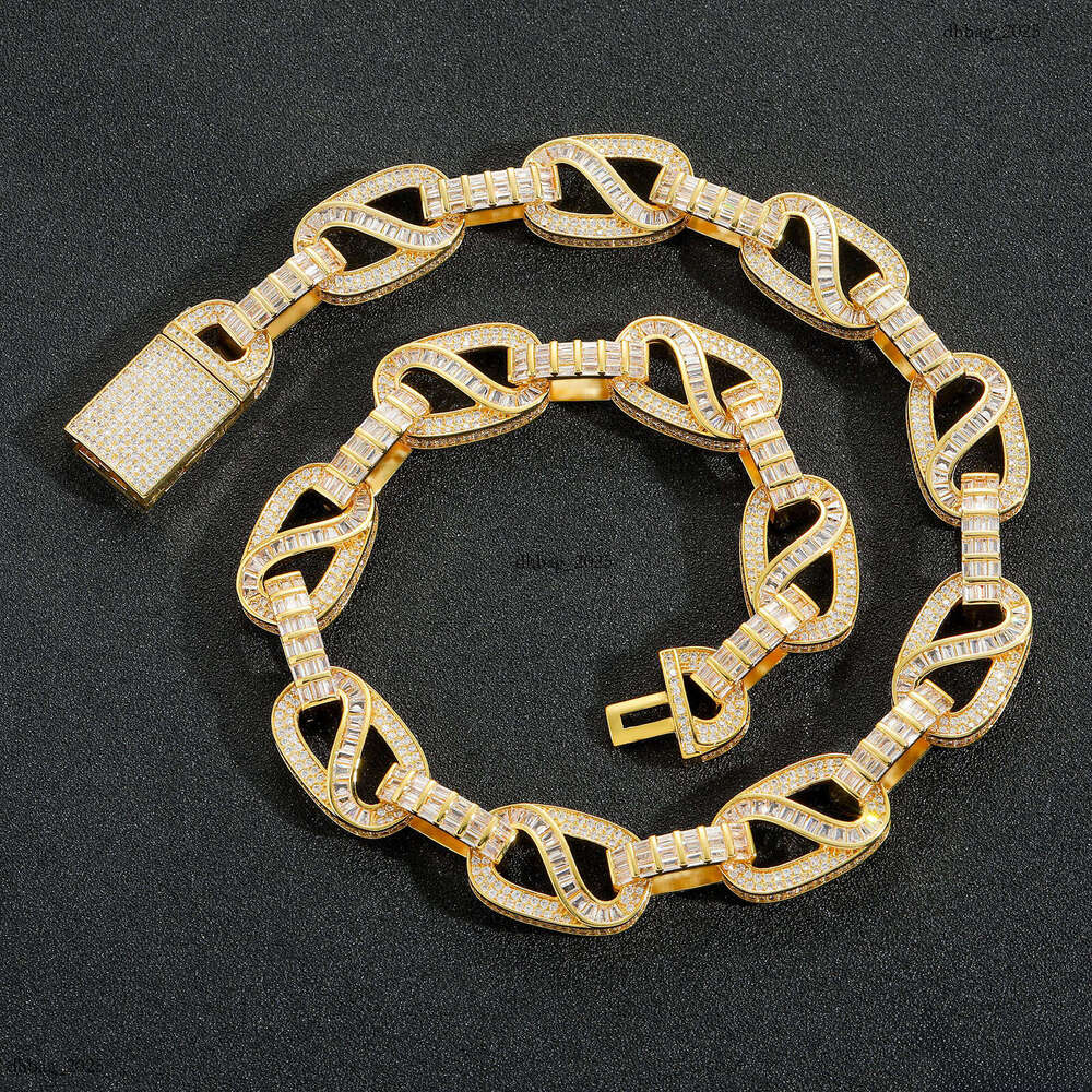 New Hip-Hop 15MMT Square Mixed Moissanite chain Chain Trendy Brand Personality Full Dia Men's Necklace Jewelry