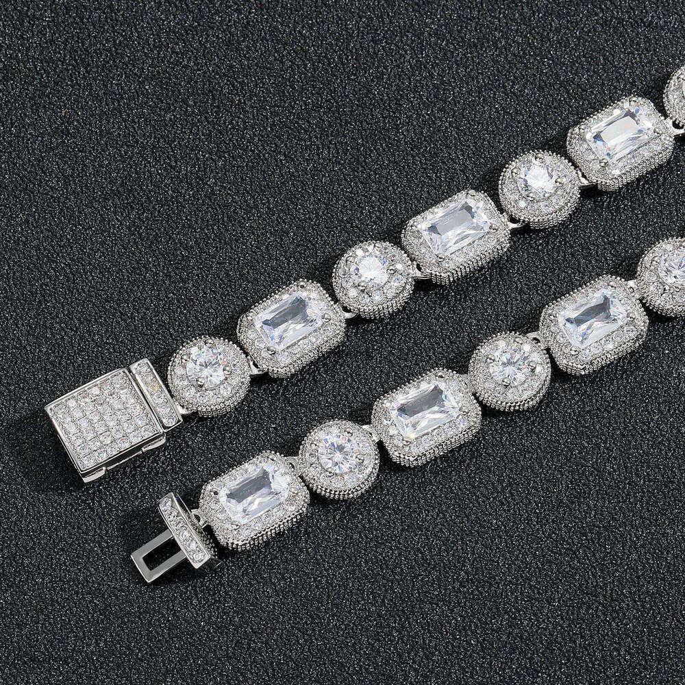 8mm Square Round Rock Candy Chain Necklace T Cubic Moissanite chain Creative Niche Men Hip Hop Trendy Jewelry