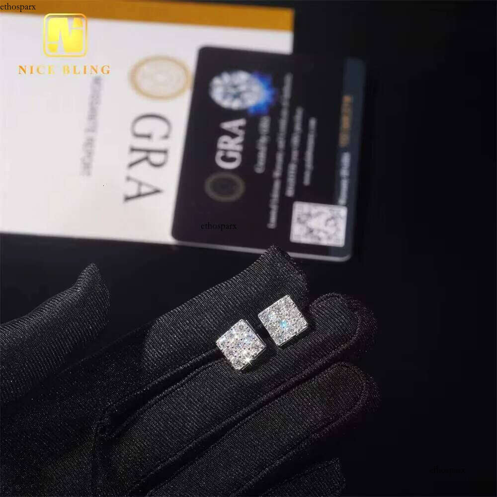 Wholesale Price Hip Hop Jewelry Pass Tester GRA Certified Dia Sterling Sier Square Moissanite Stud Earrings