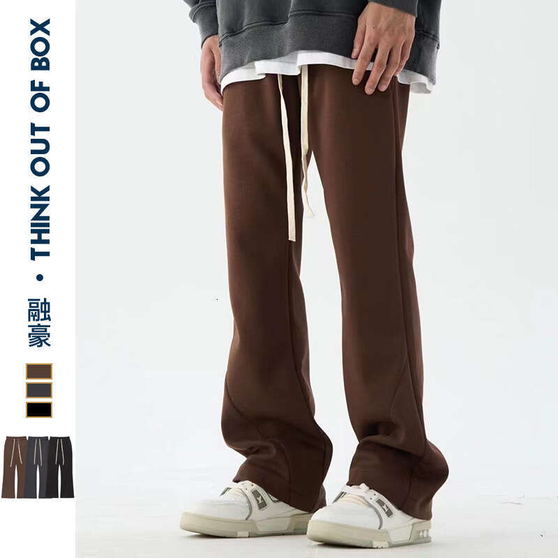 American Style Trendy High Street Basic Versatile Solid Color Simple Casual Men Drawstring Slim Fit Flared Tapered Pants B5