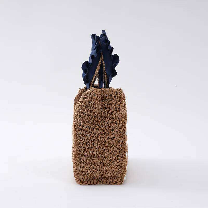 Pearls Straw Bags for Women Bohemian Ruched Handle Handbags Summer Woven Tote Handmade Travel Beach Bag Small Shopper 2024