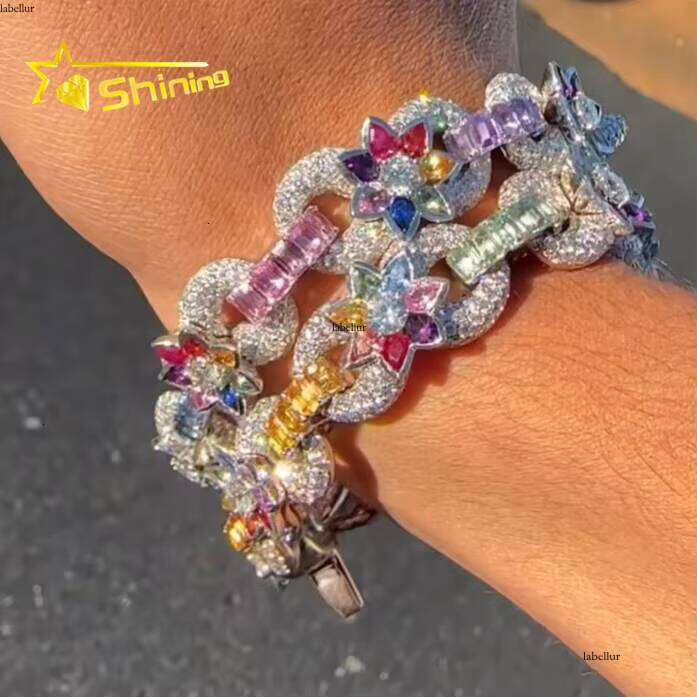 Customized Rapper Jewelry Iced Out Hip Hop Sterling Sier Moissanite Cuban Link Bracelet for Men Women
