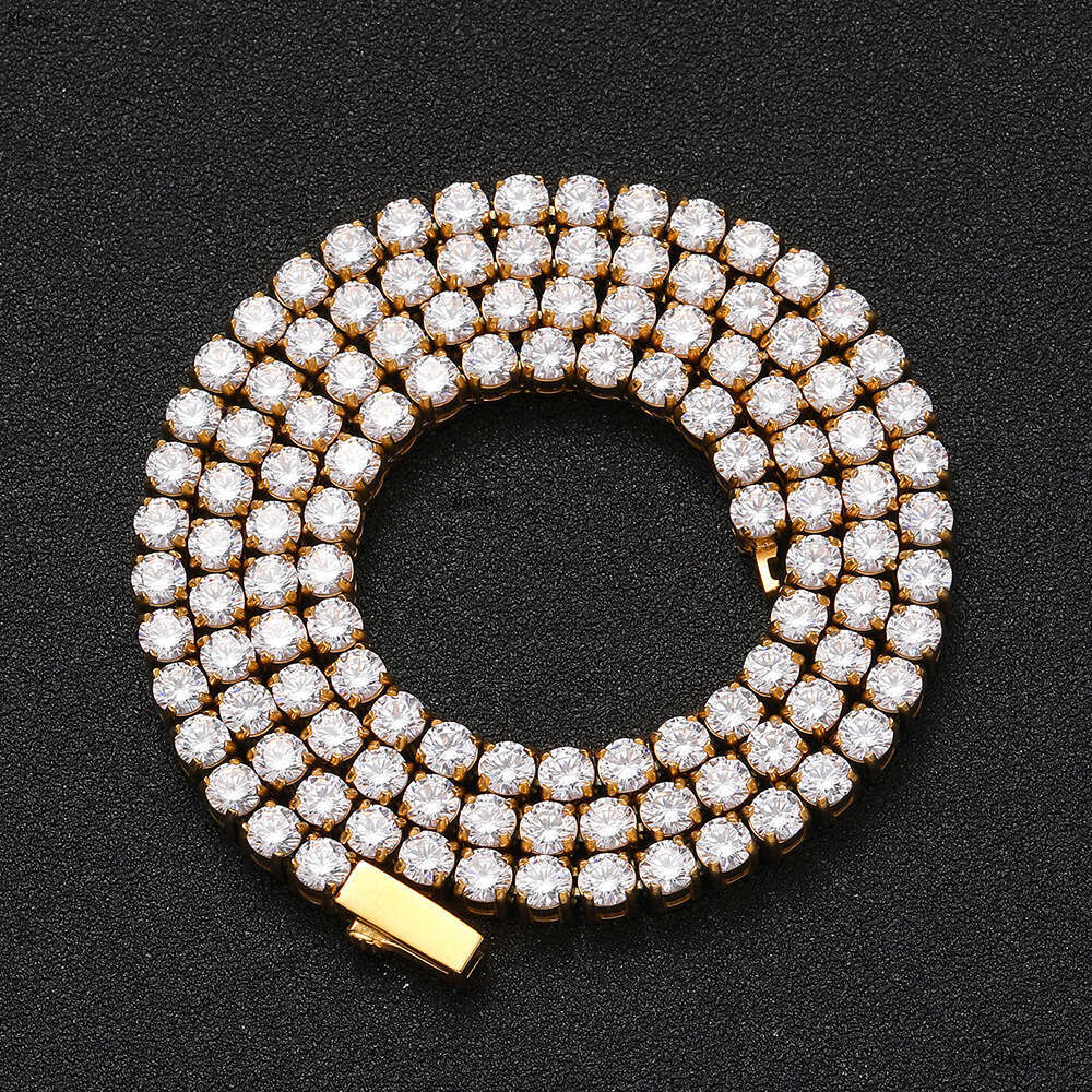 Hip Hop Titanium Jewelry 4mm Spring Buckle Sterling Silver Tennis Trendy Brand Men's Moissanite chain Necklace