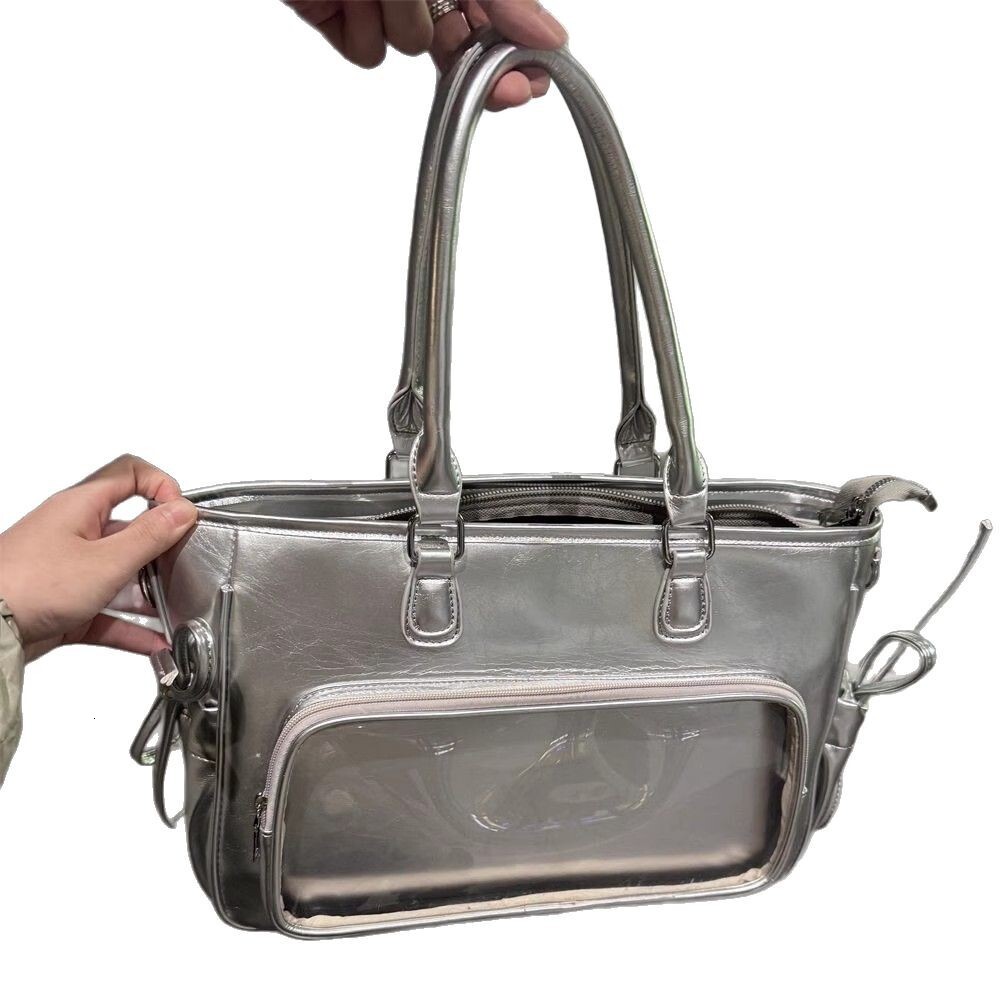 Fashion New Silver Pain Tote Bag Large Capacity Transparent DIY ddmymoon