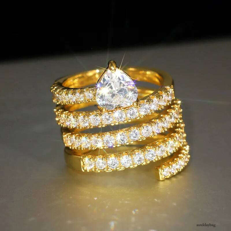 2025 Choucong Brand New Wedding Rings Fashion Jewelry Gold Fill Heart Shape 5A Cuic Zircon CZ Dia Party Eternity Women Cross Ring For Lover Gift